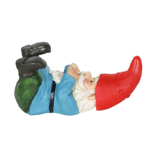 Good Time Beer Bottle Holder Gnome Statue with LED Hat on a Battery Powered Timer, 10.5 by 5 Inches | Exhart