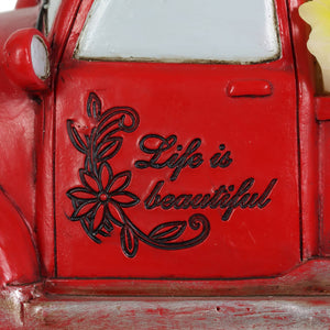 Solar Retro Red Truck with Yellow LED Sunflowers Garden Statuary, 5 Inch | Shop Garden Decor by Exhart
