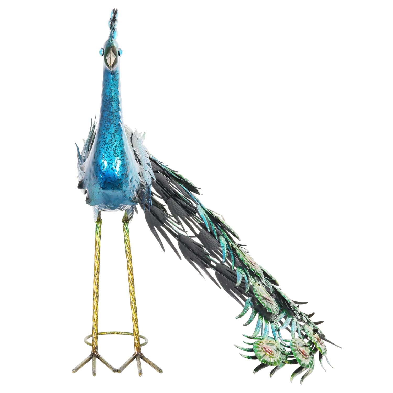 Hand Painted Majestic Metal Standing Peacock Garden Statue - Thumbnail 3