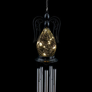 Solar Angel Glass and Metal Wind Chime with Fifteen LED Lights, 5 by 48 Inches | Shop Garden Decor by Exhart