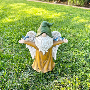 Angel Garden Gnome Statue with Wings, Birds, and Tree Trunk Body, 9 x 4.5 x 9.5 Inches | Shop Garden Decor by Exhart