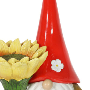 Solar Sunflower Simon Garden Gnome Statue, 12 Inch | Shop Garden Decor by Exhart