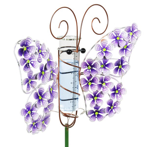 Solar Metal and Glass Purple Butterfly Rain Gauge Garden Stake, 12 by 40 Inches | Shop Garden Decor by Exhart