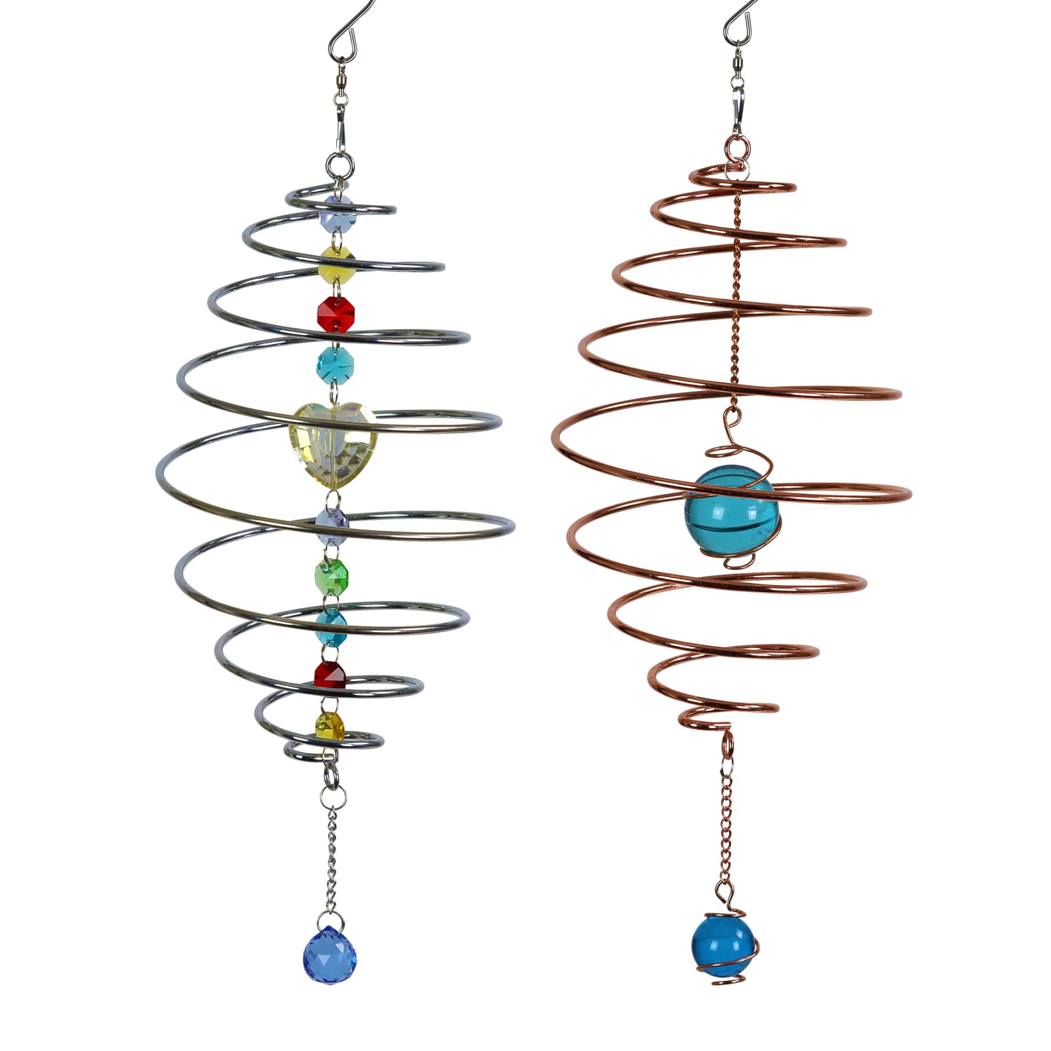 2 Piece Copper and Silver Metal Spinning Spiral with Crystal Accents Hanging Decor, 15.5 Inches - Thumbnail 3