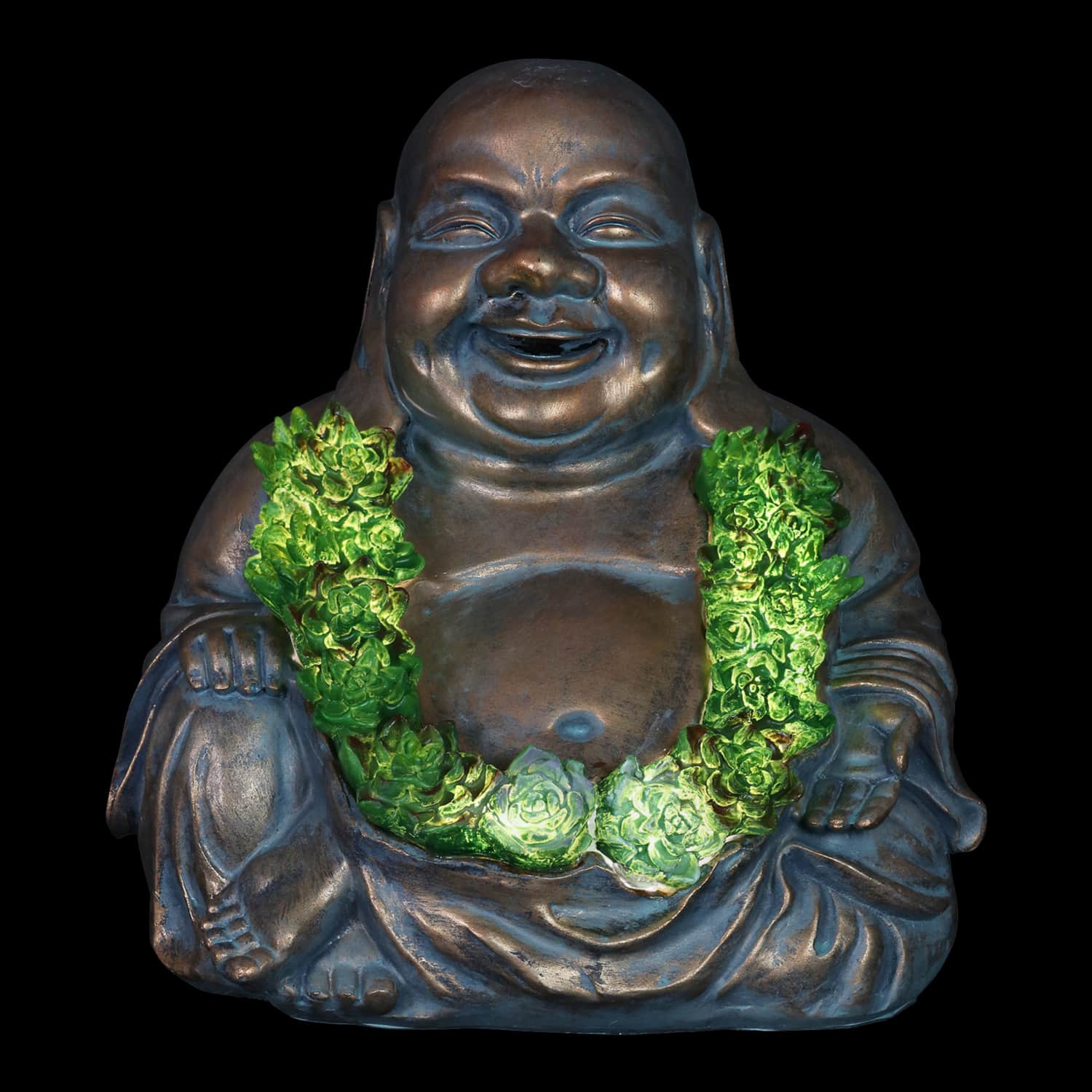 Solar Happy Buddha Garden Statue With Succulents, 10 Inch - Thumbnail 3