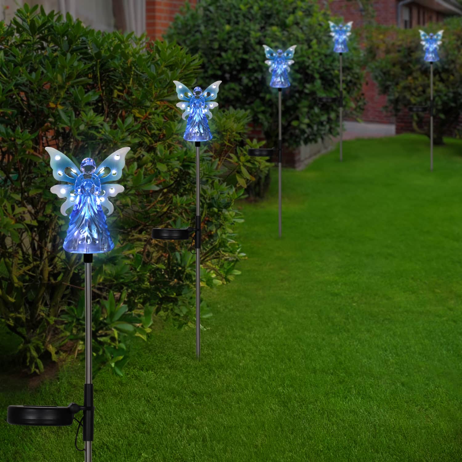 Solar Acrylic Angel with Wings and Twelve LED Lights Metal Garden Stake in Blue, 4 by 34 Inches | Shop Garden Decor by Exhart