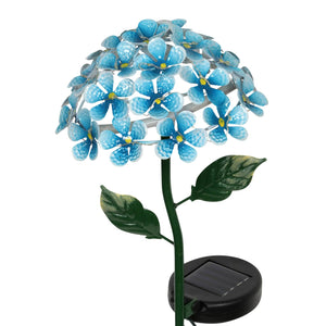 Solar Metal Hydrangea Garden Stake in Turquoise with Twenty Six LED lights, 7 by 21 Inches | Shop Garden Decor by Exhart
