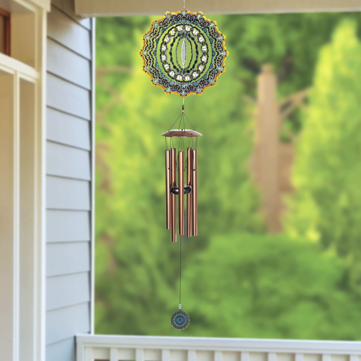 Art-In-Motion Laser Cut Metal Starburst Wind Chime Spinner with Beads and Blue Accents - Thumbnail 2