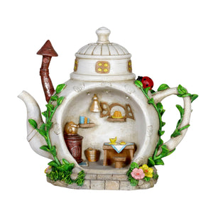 Solar Teapot House with Kitchen Scene Garden Statue, 6 by 9 Inches | Shop Garden Decor by Exhart