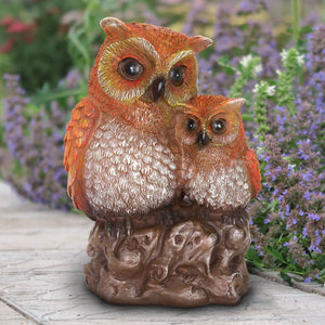 Solar Snuggling Owl and Owlet Garden Statue, 5 by 9 Inches | Shop Garden Decor by Exhart