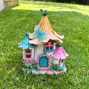Solar Pastel Petal Roof Fairy House Garden Statue, 9 x 7 x 11 Inches | Shop Garden Decor by Exhart