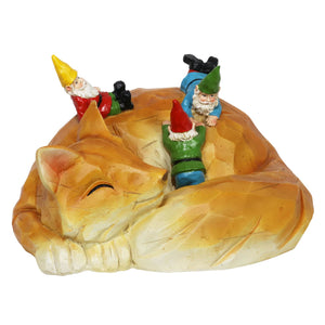 Solar Wood Like Fox with Gnomes Garden Statuary, 6 by 10 Inches | Shop Garden Decor by Exhart