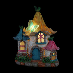 Solar Pastel Petal Roof Fairy House Garden Statue, 9 x 7 x 11 Inches | Shop Garden Decor by Exhart