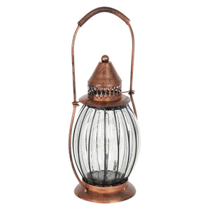 Solar Antique Metal and Clear Glass Accent Lantern with Fifteen LED Fairy Firefly String Lights, 7 by 14 Inches | Exhart