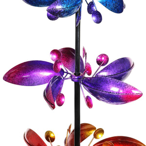 Lotus Flower Wind Spinner Garden Stake with Four Metallic Flowers, 17 by 76 Inches | Shop Garden Decor by Exhart