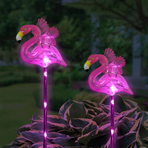 2-Piece Solar Pink Flamingo Lawn Ornament - 4.5