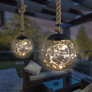 Solar Powered Hanging Champagne LED Ball Lights, Set of Two, 6 by 38 Inches | Shop Garden Decor by Exhart