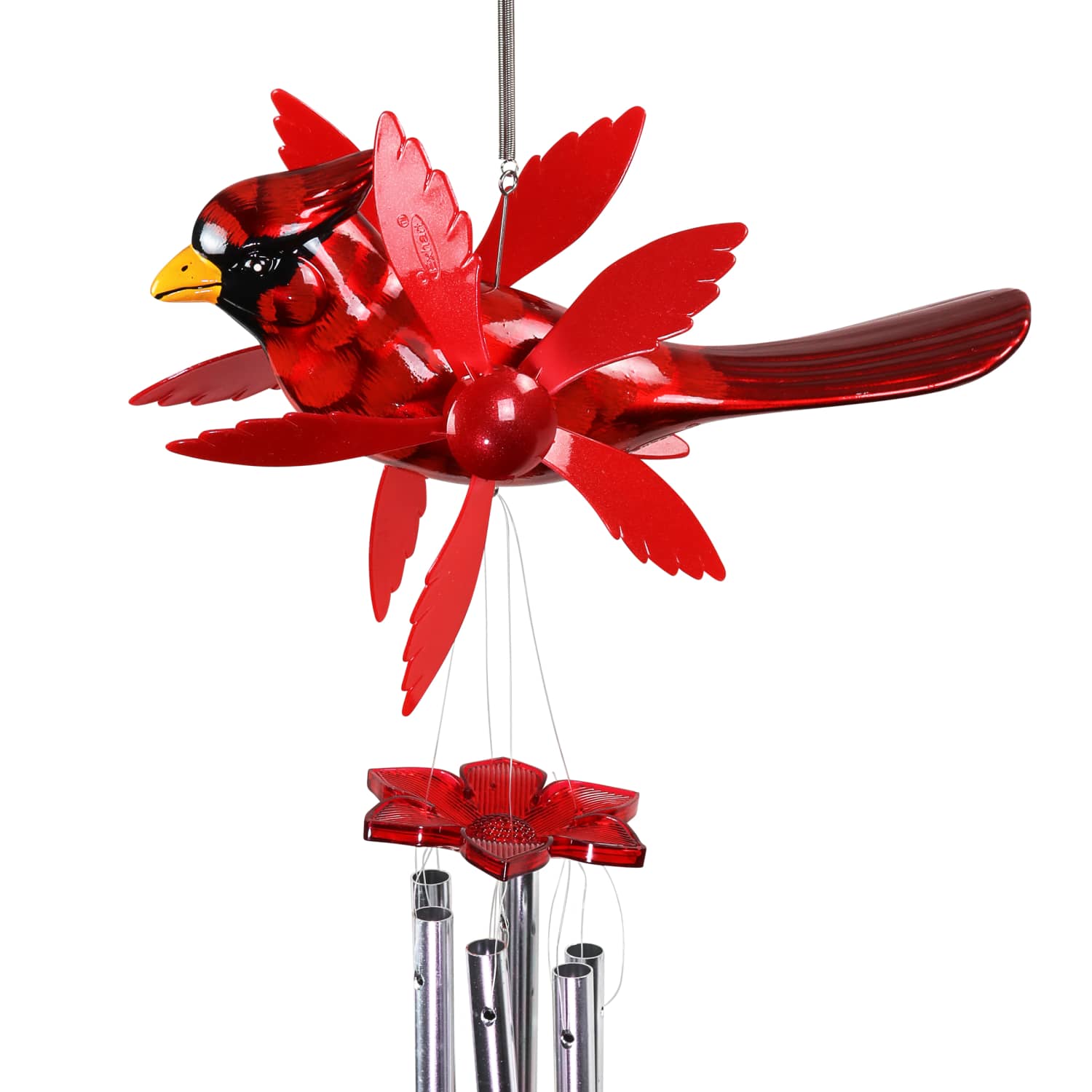 Metallic Cardinal Whirligigs Spinning Windchime
