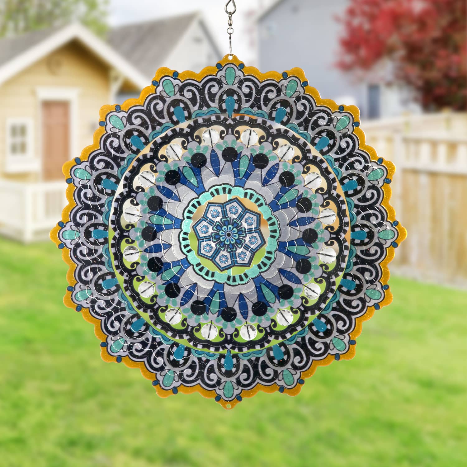 Laser Cut Mandala Hanging Wind Spinner with Bead Details
