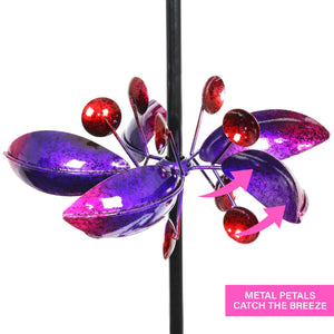Lotus Flower Wind Spinner Garden Stake with Three Metallic Flowers, 14 by 66 Inches | Shop Garden Decor by Exhart