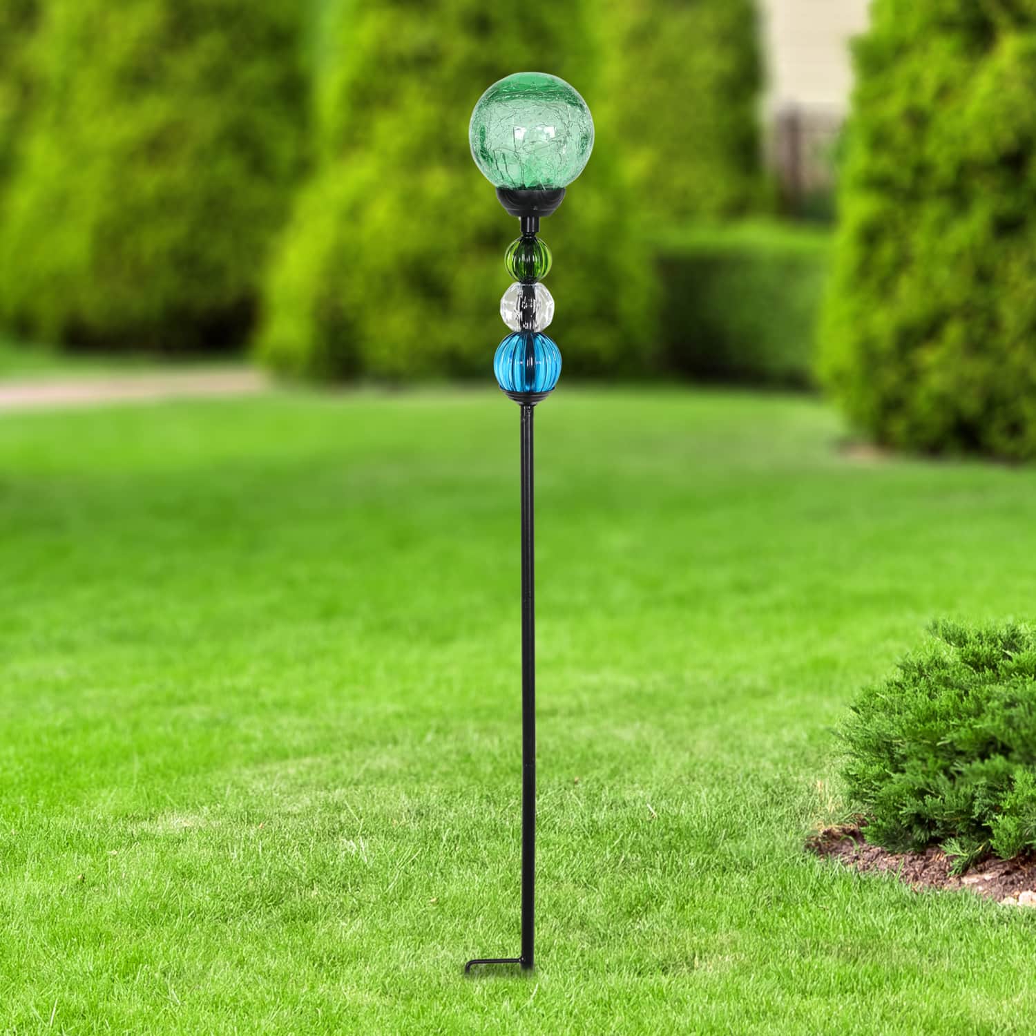 Exhart Crackle Glass Ball Garden Stake - Thumbnail 4