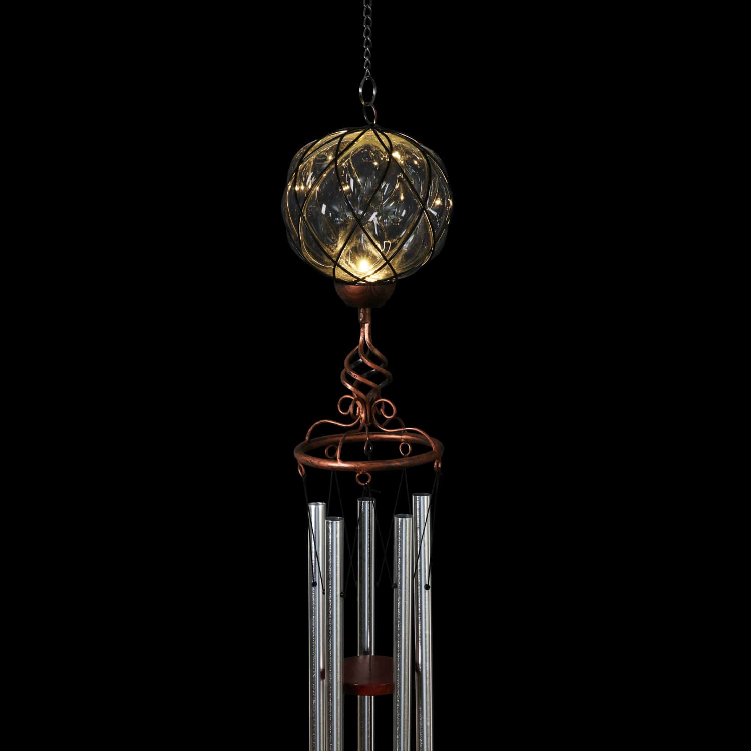 Solar Caged Amber Glass Wind Chime with Metal Finial - Thumbnail 4