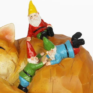 Solar Wood Like Fox with Gnomes Garden Statuary, 6 by 10 Inches | Shop Garden Decor by Exhart