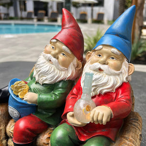 Good Time Bud Buddies Gnomes Smoking Marijuana with Light Up LEDs on a Battery Timer, Indoor or Outdoor, 10 Inch | Exhart