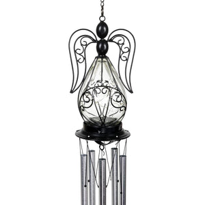 Solar Angel Glass and Metal Wind Chime with Fifteen LED Lights, 5 by 48 Inches | Shop Garden Decor by Exhart