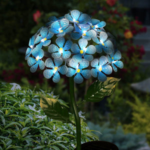 Solar Metal Hydrangea Garden Stake in Turquoise with Twenty Six LED lights, 7 by 21 Inches | Shop Garden Decor by Exhart