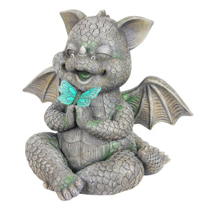 Solar Praying Dragon Garden Statue with LED Butterfly, 11 by 10 Inches | Shop Garden Decor by Exhart