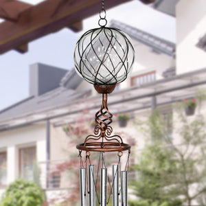 Solar Caged Clear Glass Wind Chime with Metal Finial, 6 by 45 Inches | Shop Garden Decor by Exhart