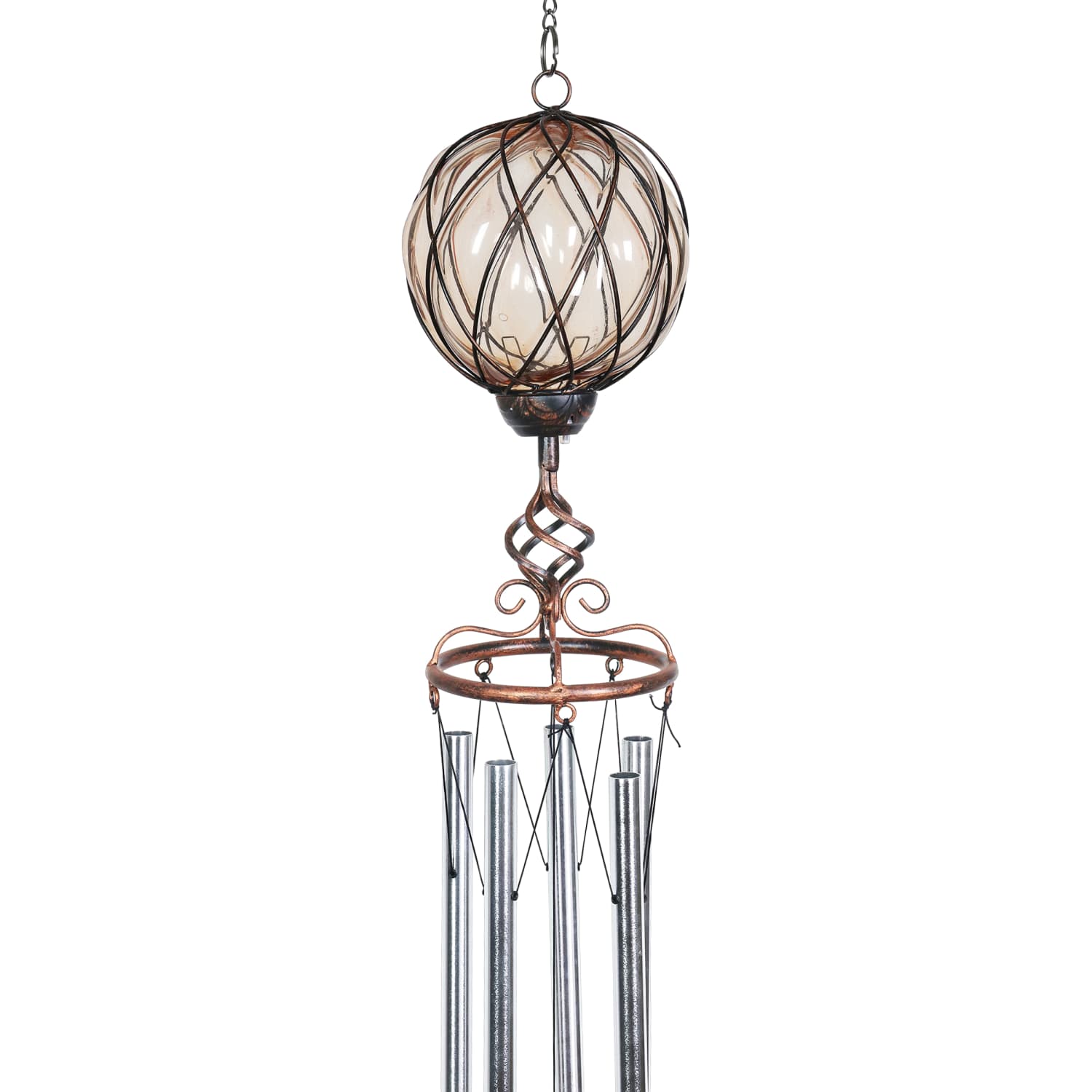 Solar Caged Amber Glass Wind Chime with Metal Finial - Thumbnail 3