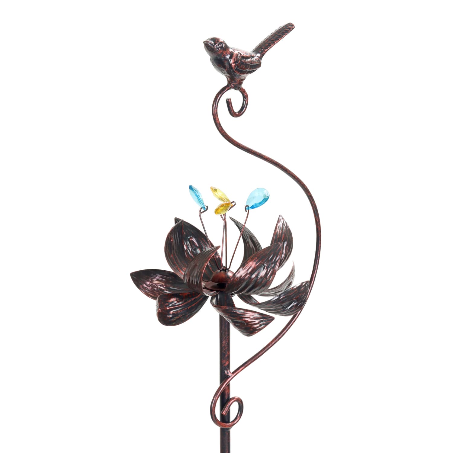 Exhart Kinetic Lotus with Hummingbird Spinner Garden Stake - Thumbnail 2
