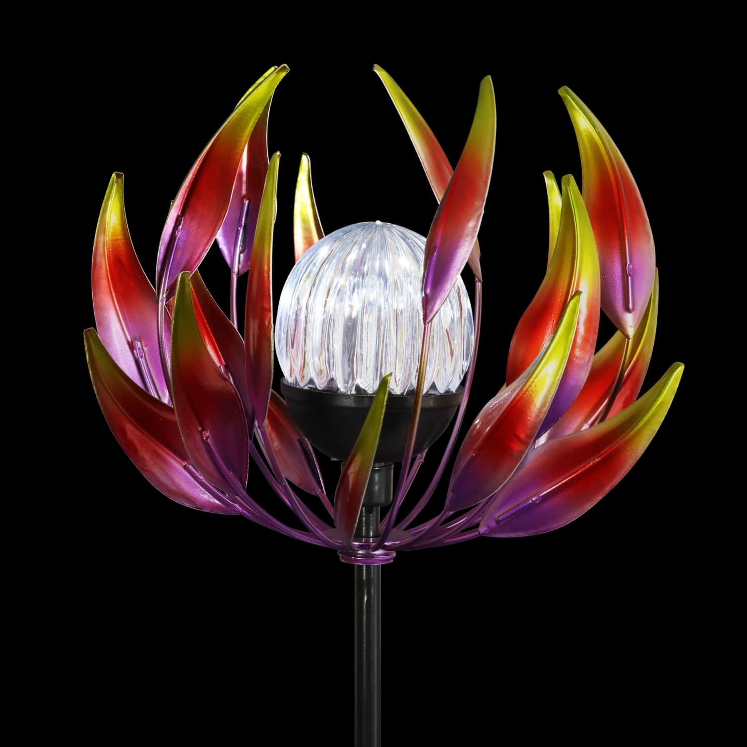 Solar Metal Red Spinning Flower Stake with LED Ball - Thumbnail 5