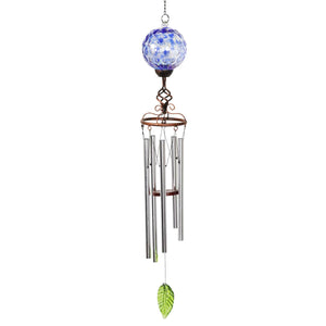 Solar Pearlized Blue Honeycomb Glass Ball Wind Chime with Metal Finial Detail, 5 by 46 Inches | Shop Garden Decor by Exhart