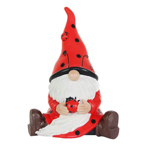 Solar Ladybug Hat Gnome Statue with Ladybug, 5.5 by 9.5 Inches | Shop Garden Decor by Exhart