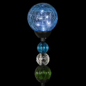 Solar Blue Crackle Glass Ball Garden Stake with Six LED Lights and Bead Details, 4 by 30 Inches | Shop Garden Decor by Exhart