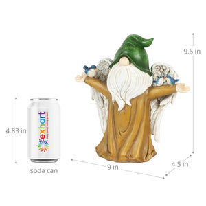 Angel Garden Gnome Statue with Wings, Birds, and Tree Trunk Body, 9 x 4.5 x 9.5 Inches | Shop Garden Decor by Exhart