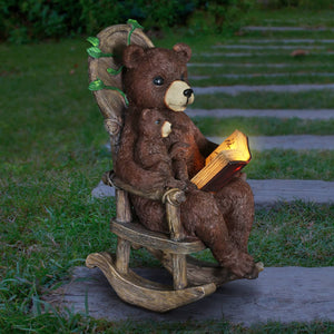 Solar Bear Reading a Story in a Rocking Chair, 12 Inch | Shop Garden Decor by Exhart