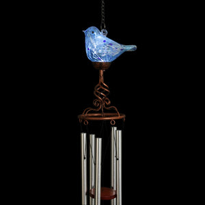 Solar Hand Blown Pearlized Glass Bird Wind Chime in Turquoise, 7 by 44 Inches | Shop Garden Decor by Exhart