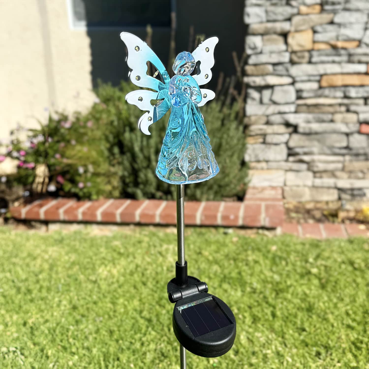 Solar Acrylic Angel with Wings and Twelve LED Lights Metal Garden Stake in Blue, 4 by 34 Inches | Shop Garden Decor by Exhart