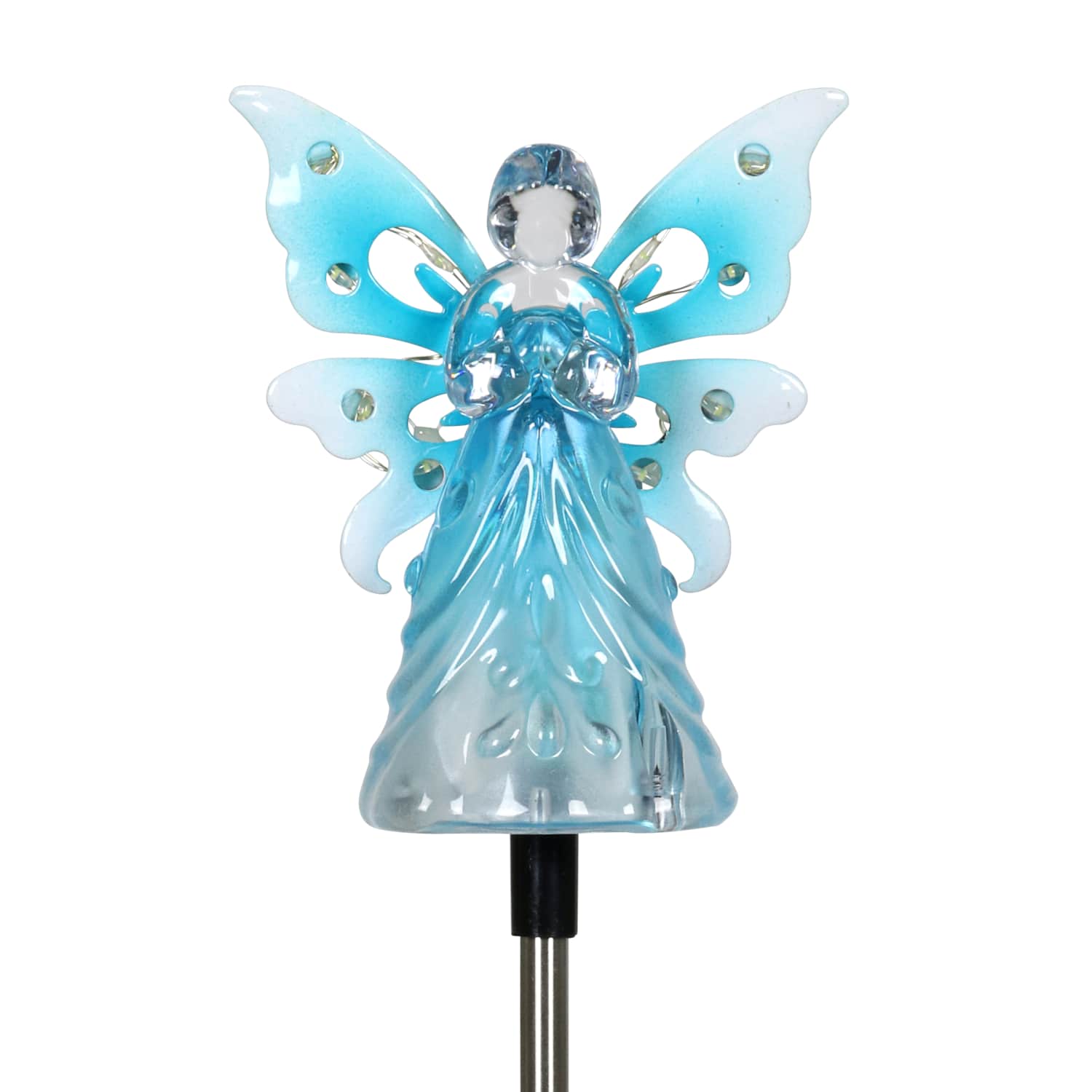 Solar Acrylic Angel with Wings and Twelve LED Lights Metal Garden Stake in Blue, 4 by 34 Inches | Shop Garden Decor by Exhart