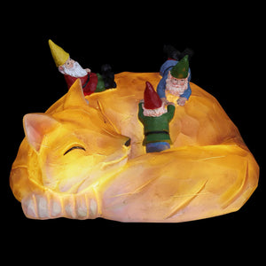 Solar Wood Like Fox with Gnomes Garden Statuary, 6 by 10 Inches | Shop Garden Decor by Exhart