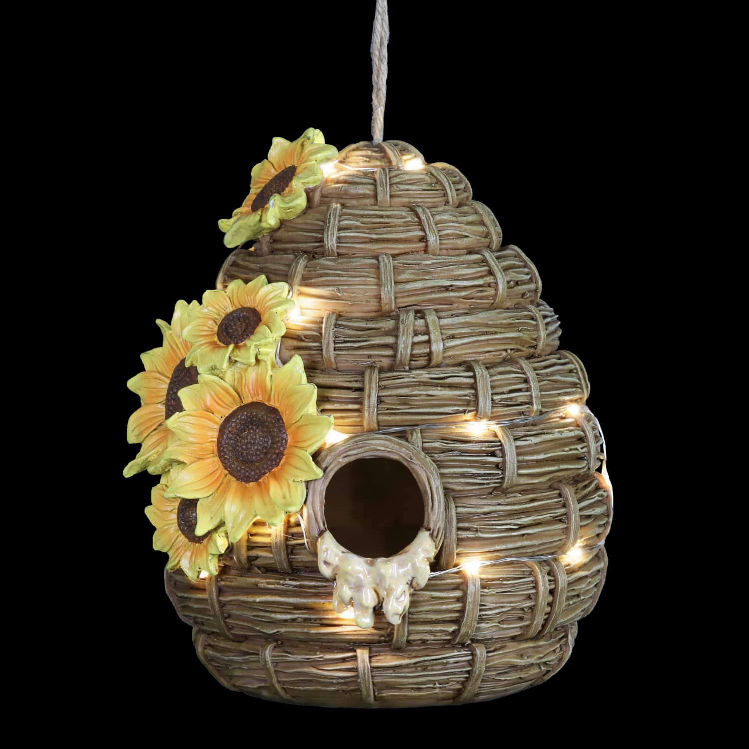 Solar Sunflower Hand Painted Bee Hive Hanging Bird House - Thumbnail 4