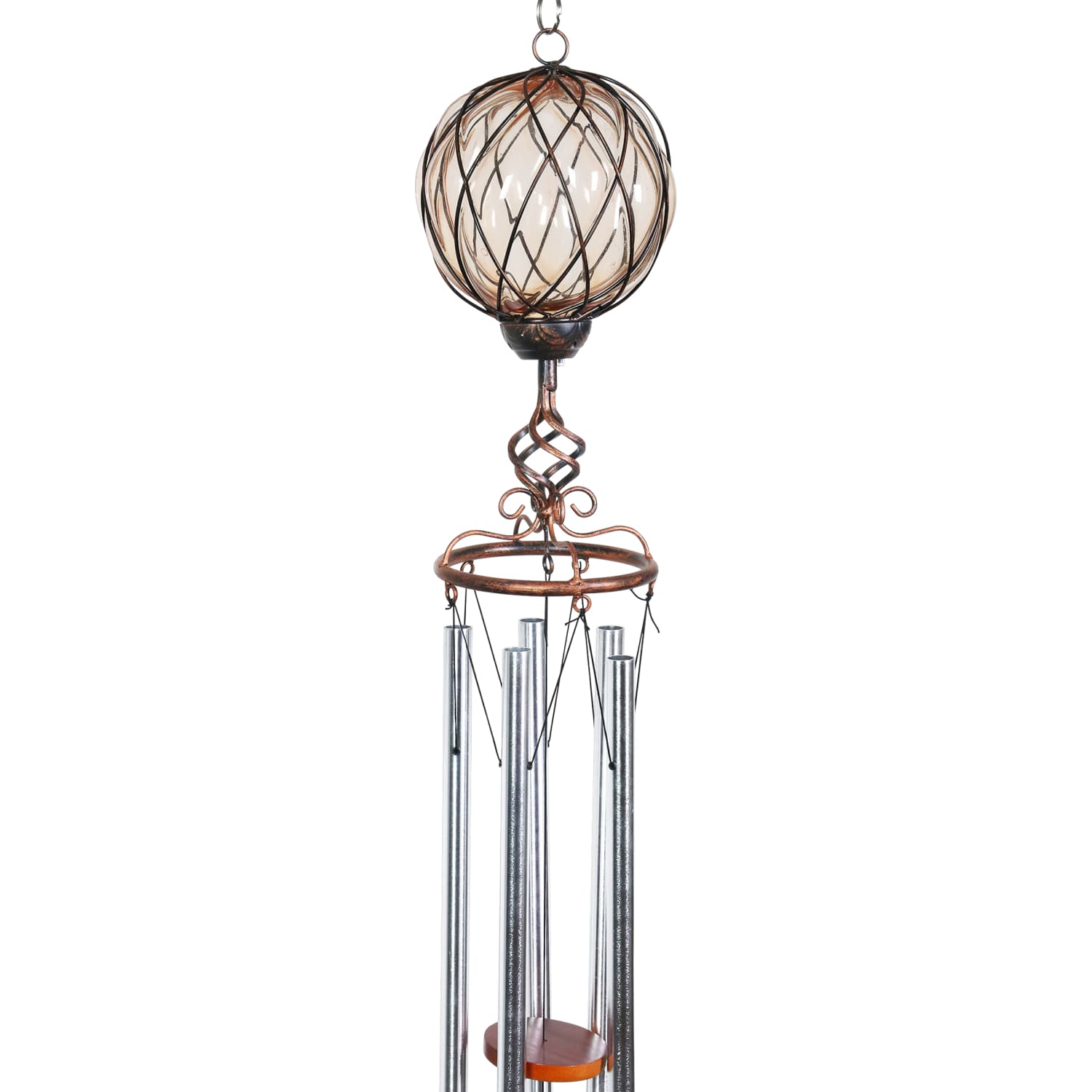 Solar Caged Amber Glass Wind Chime with Metal Finial - Thumbnail 2
