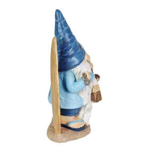 Solar Surfer Beach Hand Painted Garden Gnome Statue with Party Time Surf Board, 7.5 by 12.5 Inches | Exhart