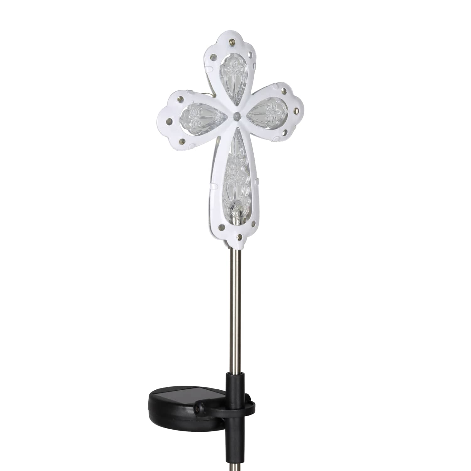 Solar Acrylic and Metal White Cross Garden Stake with Thirteen LED Lights, 4 by 34 Inches | Shop Garden Decor by Exhart
