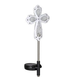 Solar Acrylic and Metal White Cross Garden Stake with Thirteen LED Lights, 4 by 34 Inches | Shop Garden Decor by Exhart