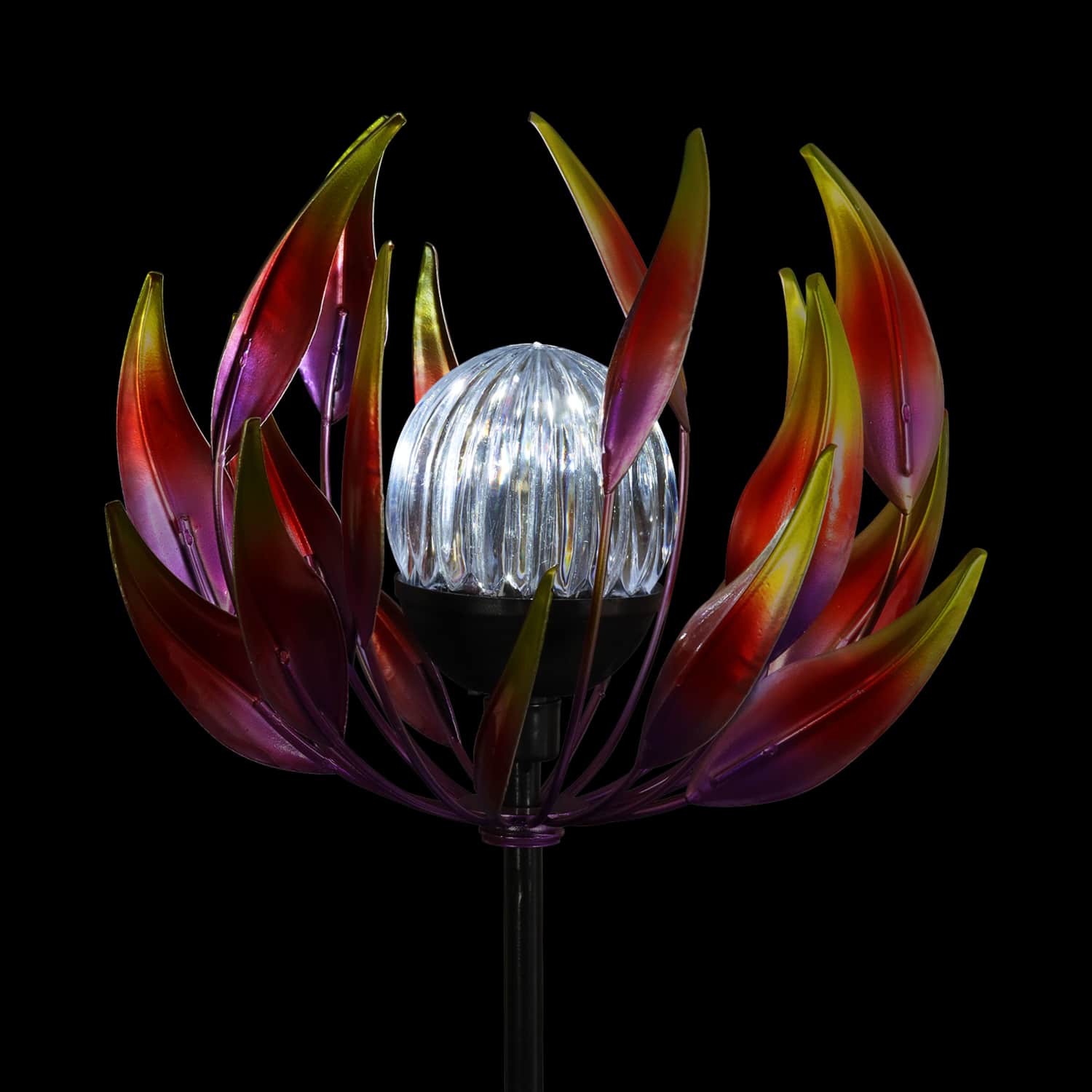 Solar Metal Red Spinning Flower Stake with LED Ball - Thumbnail 2